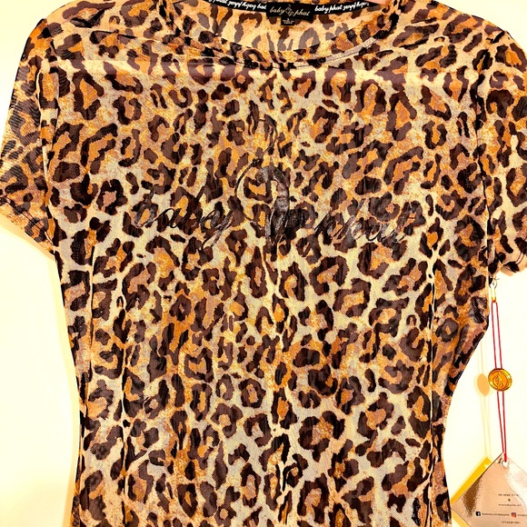 BABY PHAT Black Leopard-Print Mesh T-Shirt/Top - very cute and stretchy! - Picture 6 of 6